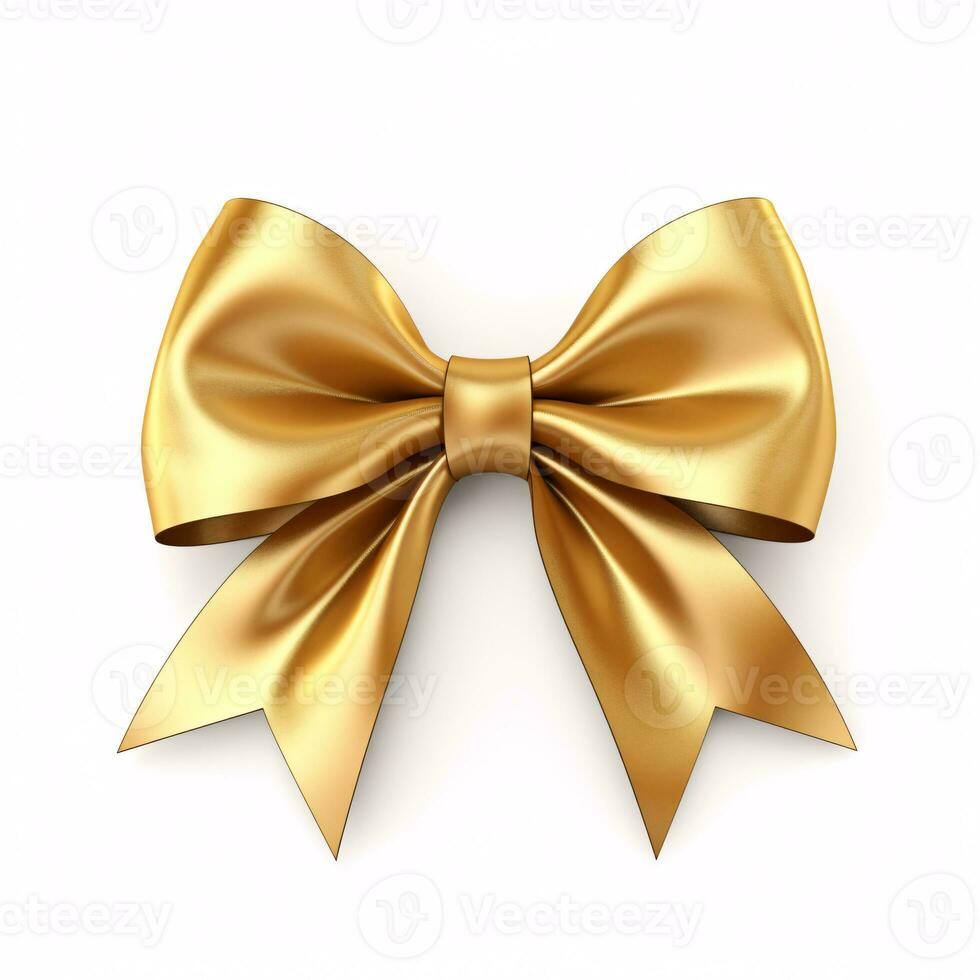 A decorative gold bow with ribbon on a white background is a perfect present for a special occasion. photo