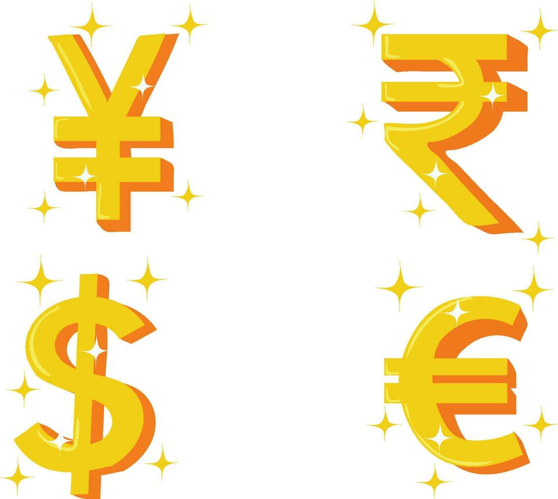 free vector set of coins yen euro rupee dollar gold coins vector