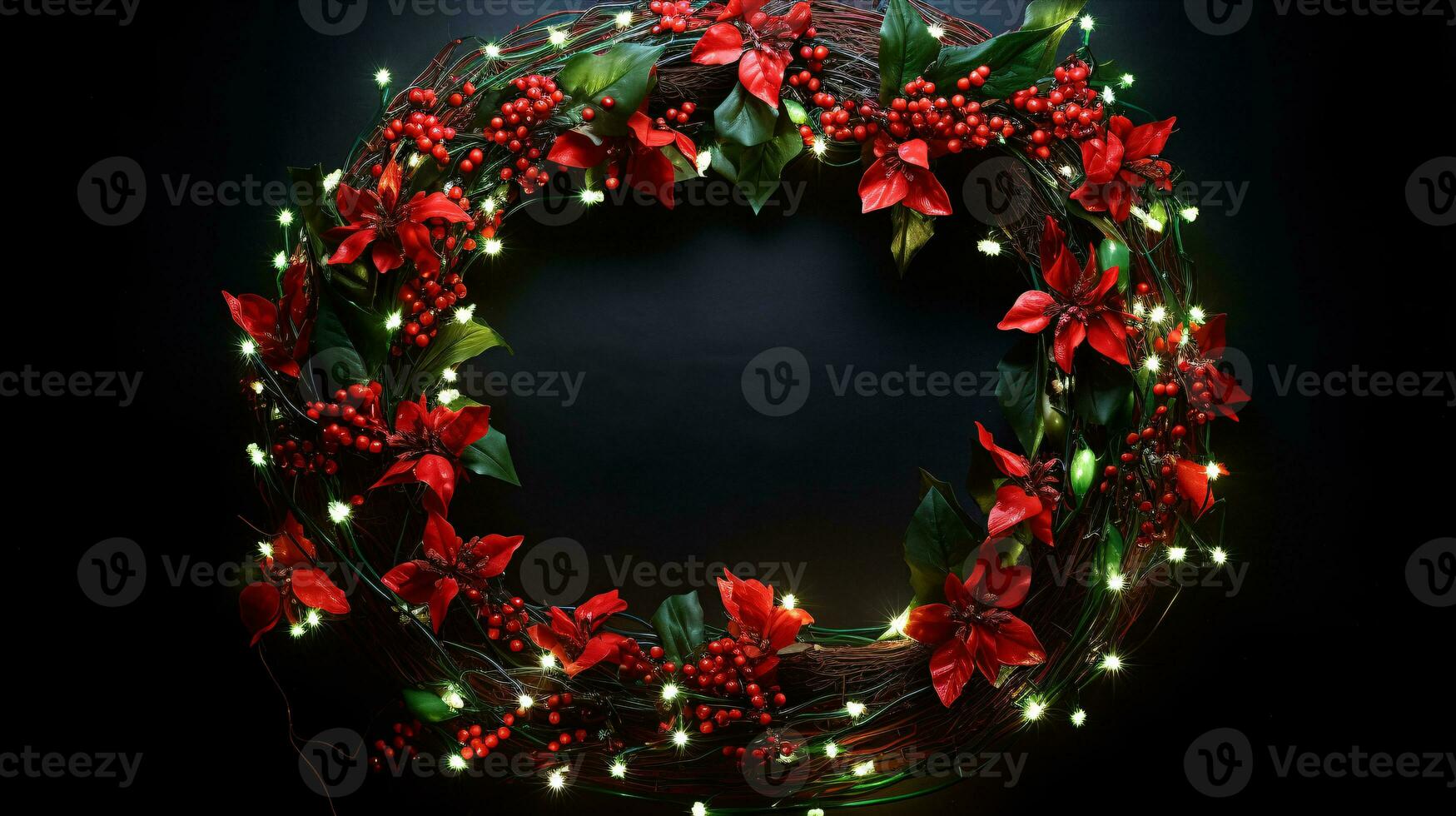 vibrante rojo y verde Navidad guirnalda con centelleo luces, señalización el llegada de jubiloso celebraciones foto