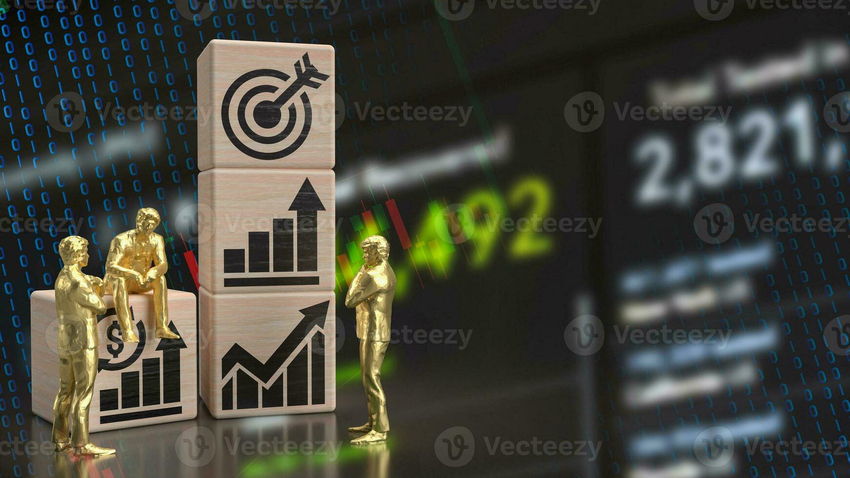 The man figure and wood cube for Business concept 3d rendering. photo