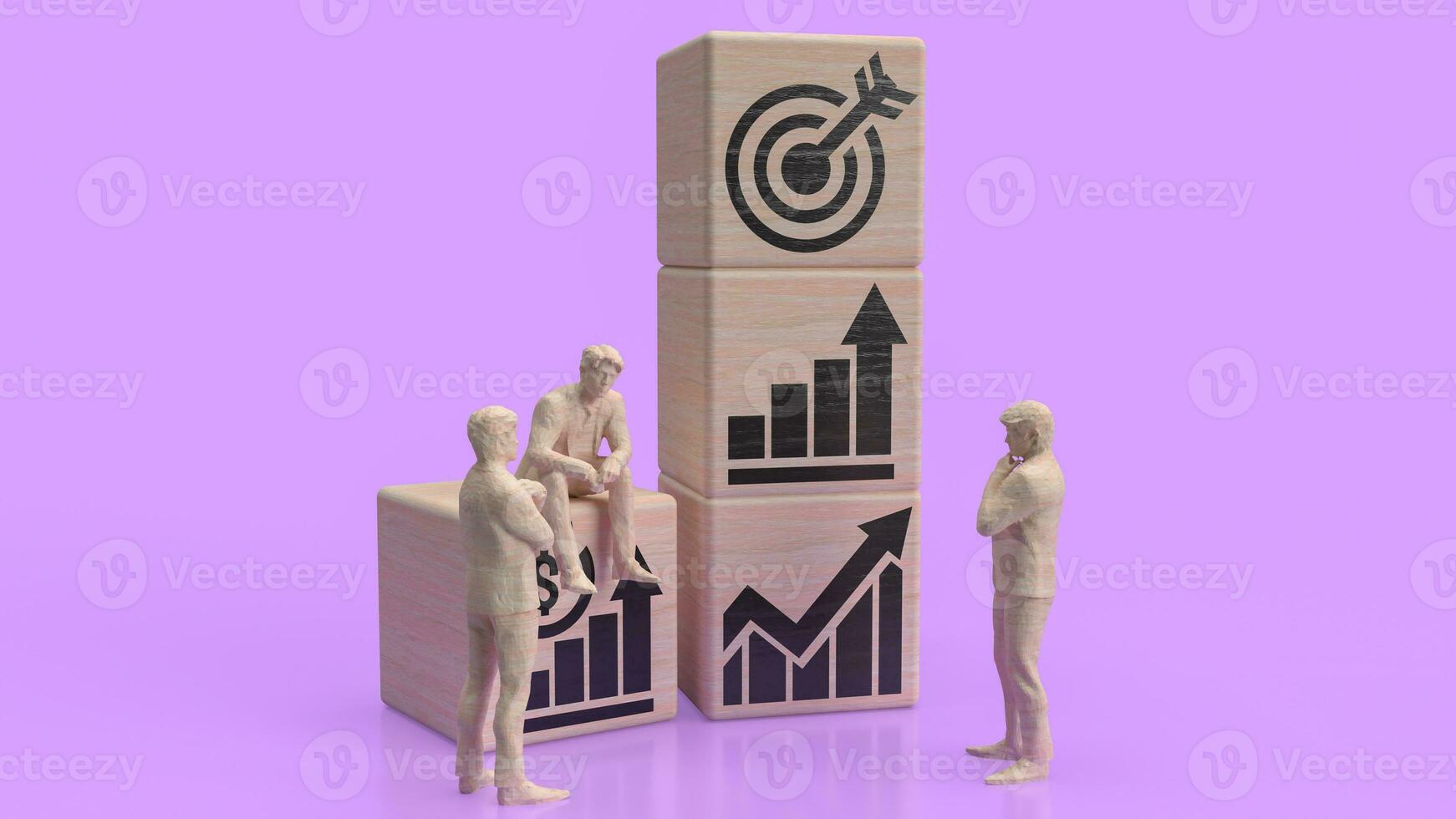 The man figure and wood cube for Business concept 3d rendering. photo