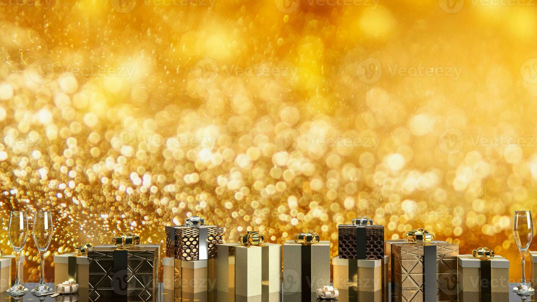 The Gift box and  champaign for celebrate concept 3d rendering. photo