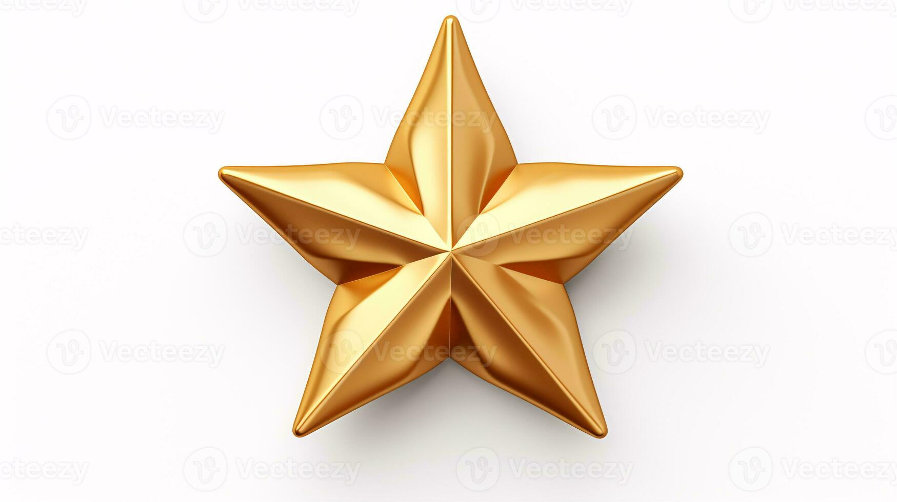 A glittering yellow star is isolated and presented in a close-up above view on a blank canvas. photo