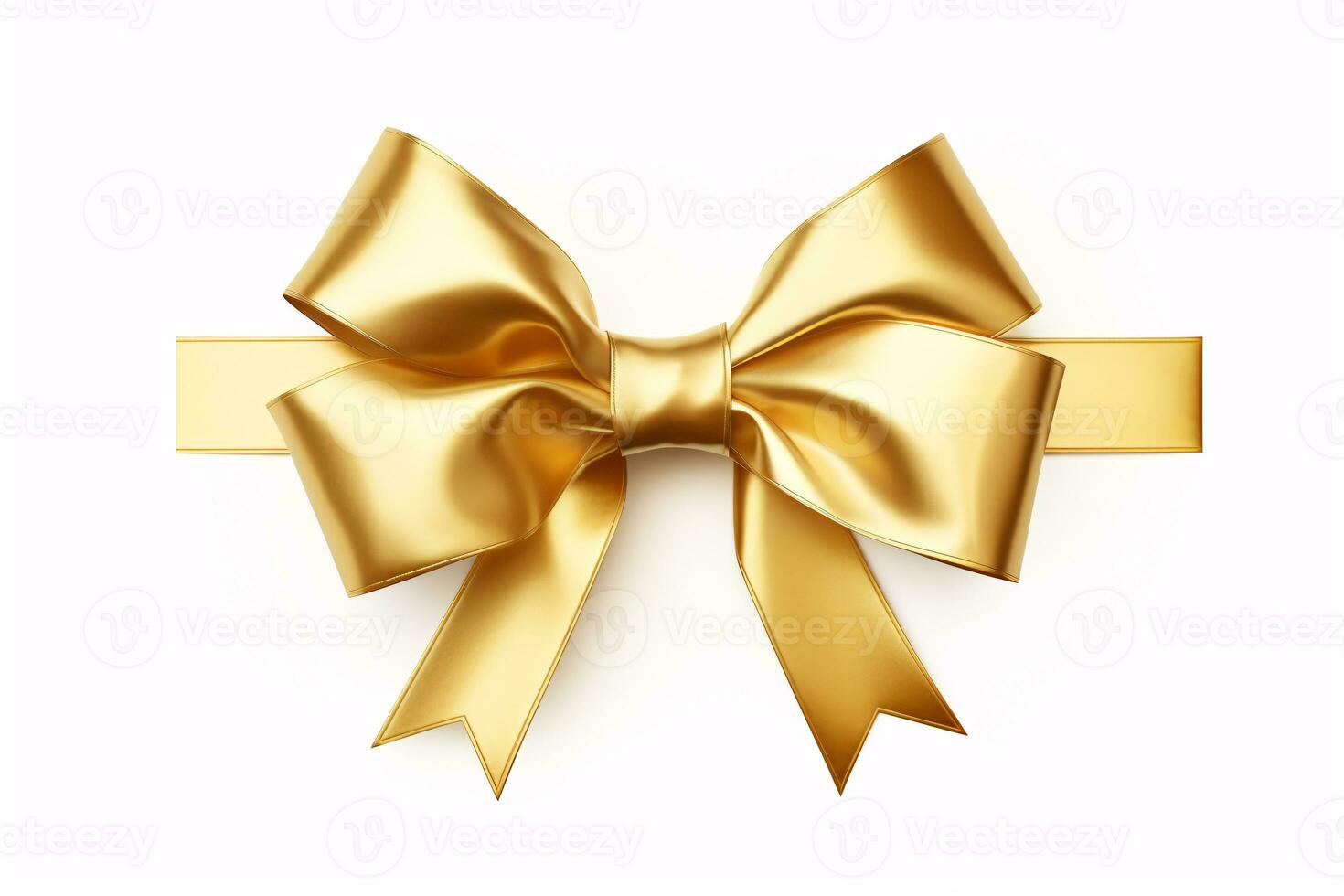 A glittering bow tied with a lissome ribbon resting on a pristine white background conveys a festive decorative concept for Christmas, Valentine's or a birthday. photo