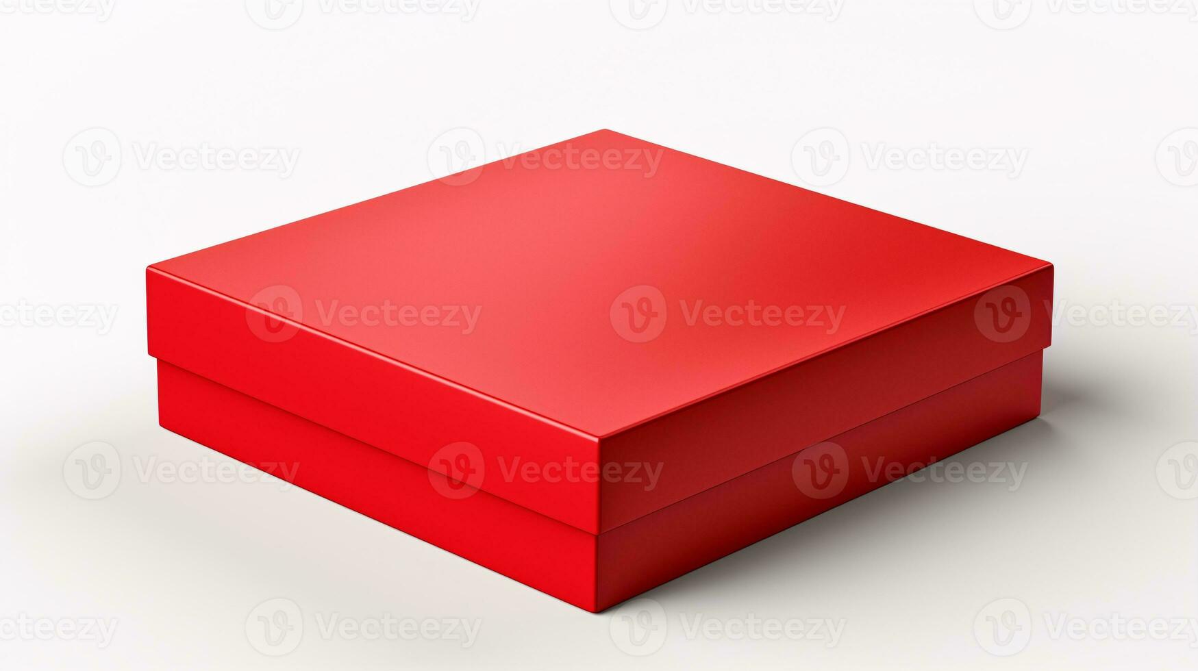 A 3D illustration of an isolated white background with a red, empty, cubic, paper mockup package for visualisations. photo