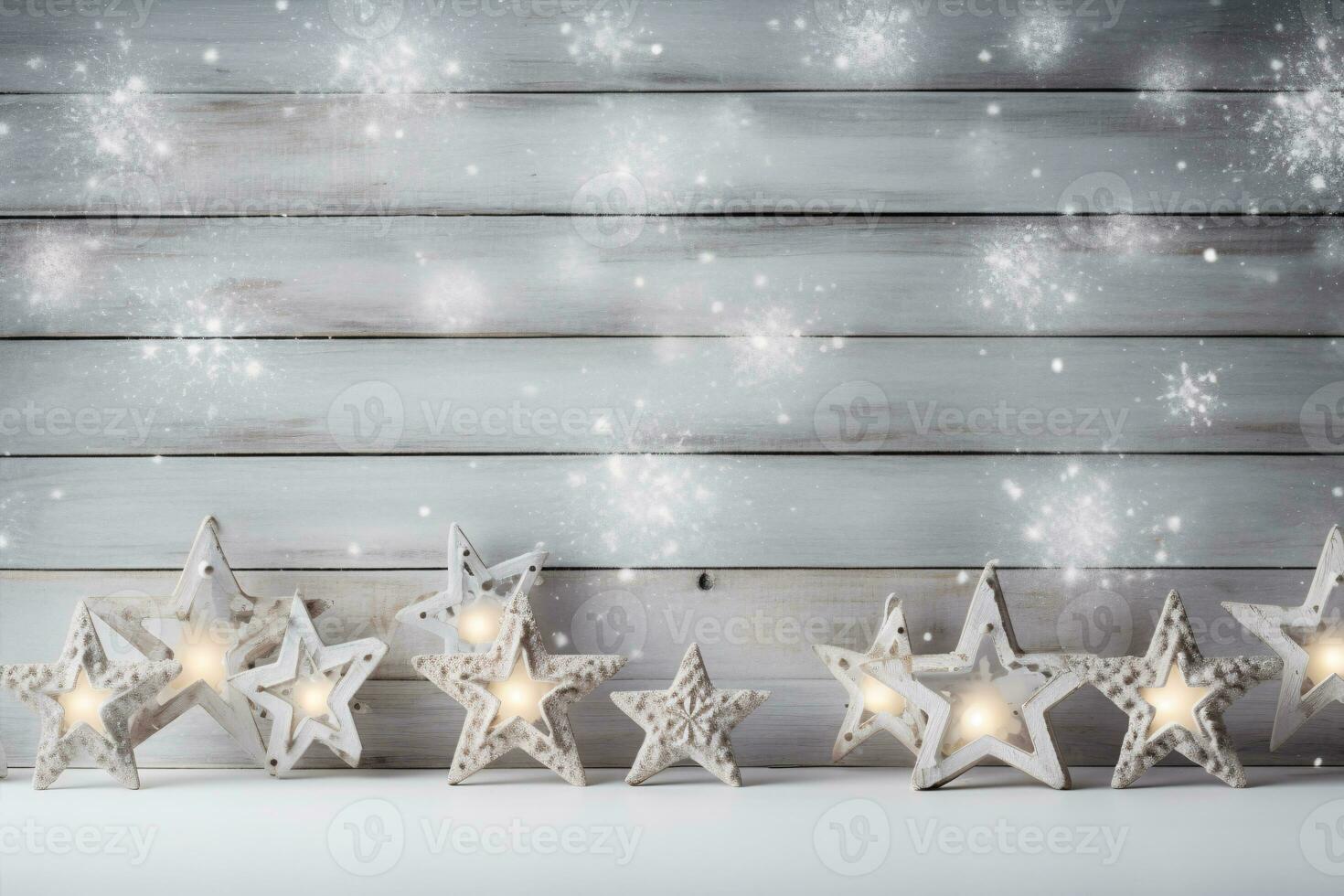 A pristine white wooden desk possessing a Yuletide backdrop. photo