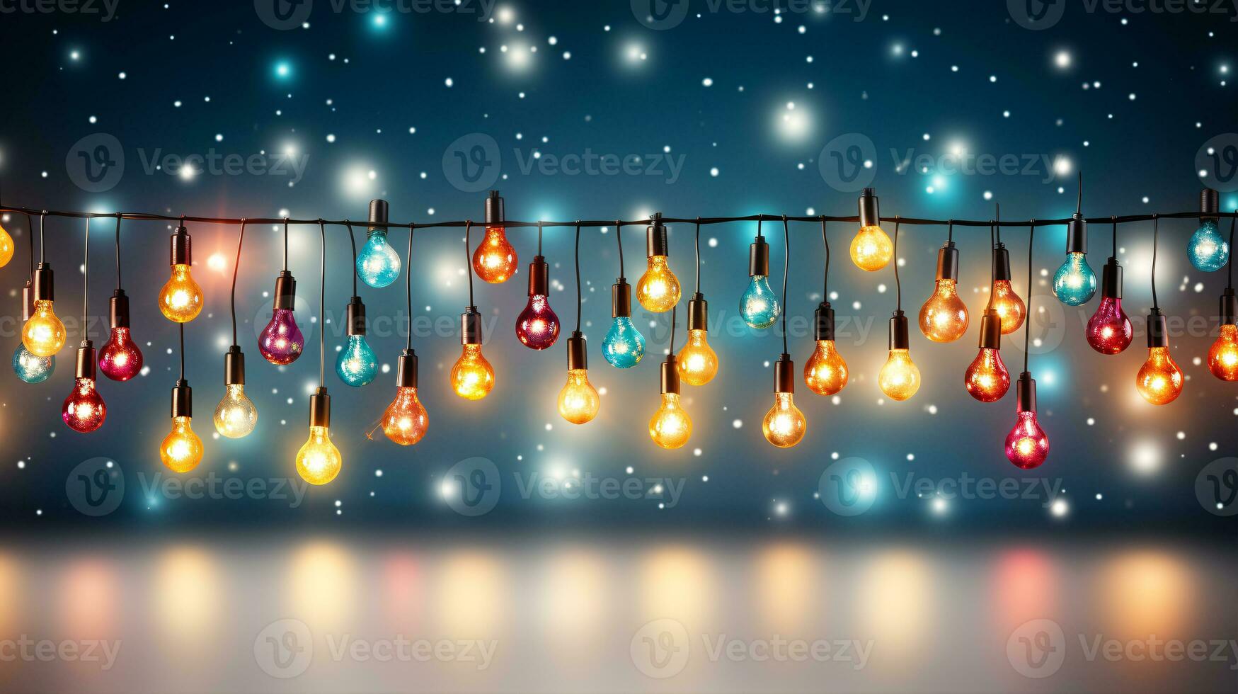 An illumination of festive lights is presented isolatedly on a luminous backdrop. photo