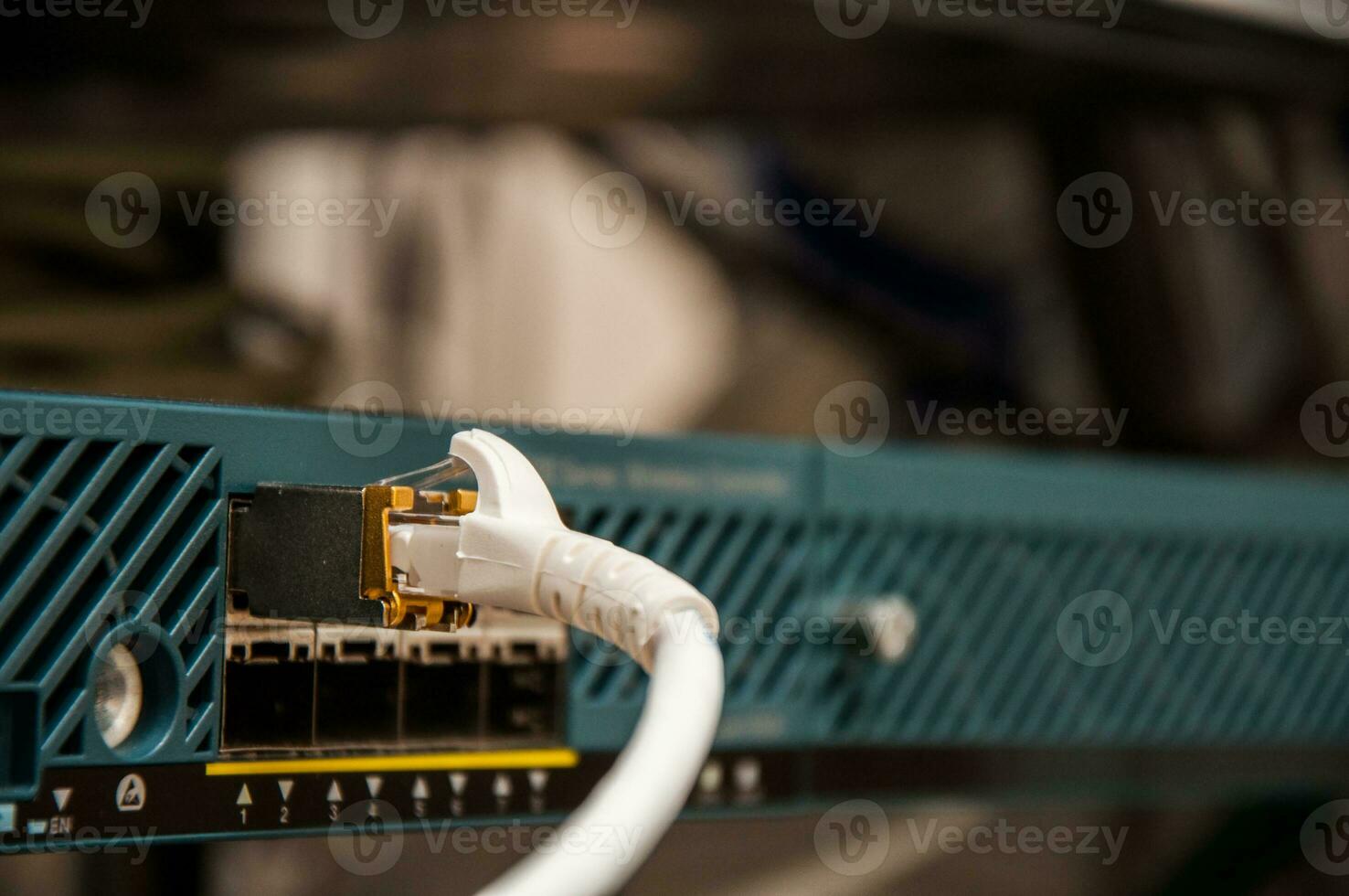 Network cable connected to WAN router photo