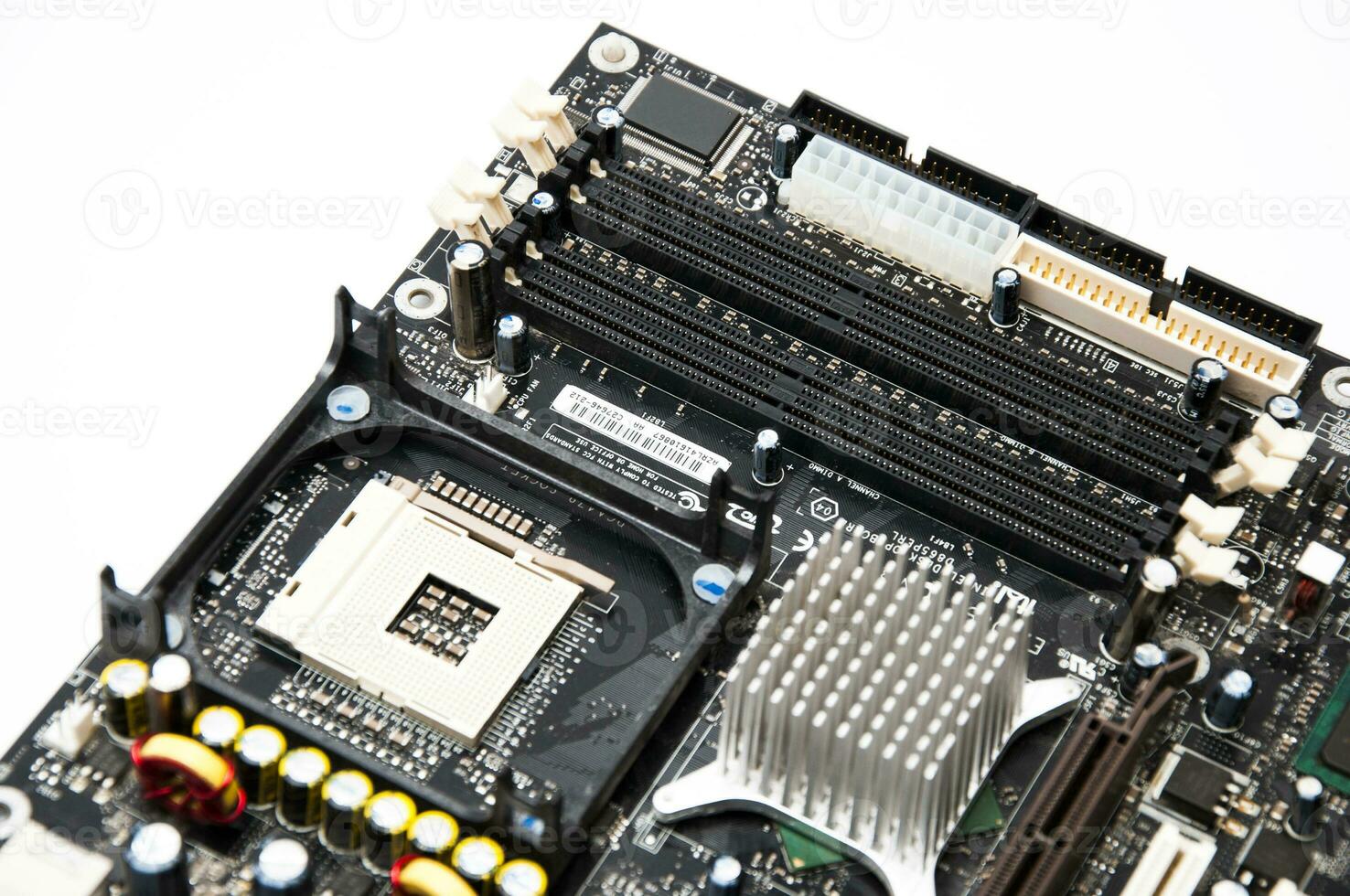 Desktop motherboard on a white background photo