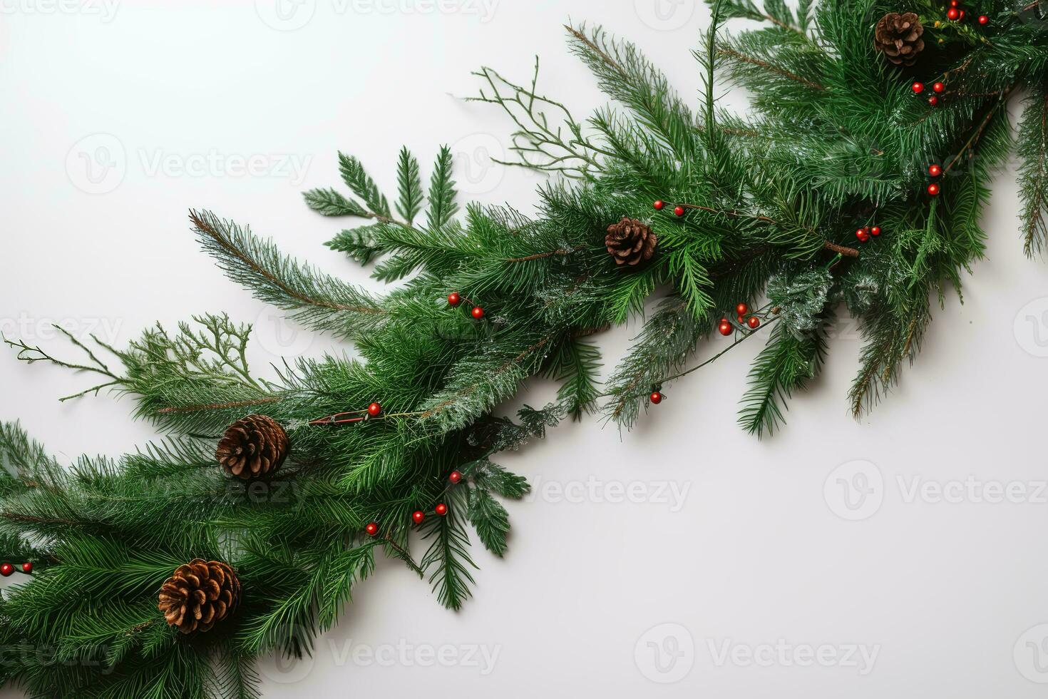 AI generated a garland of evergreen branches and berries photo
