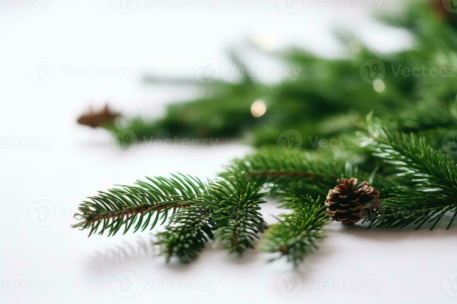 AI generated christmas tree branches with pine cones on white background photo