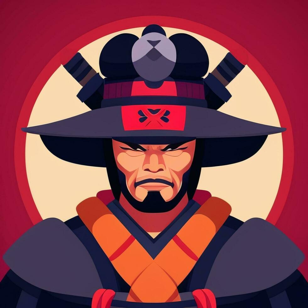 AI generated Samurai Icon Avatar Gamer Clip Art Sticker Decoration Simple Background photo