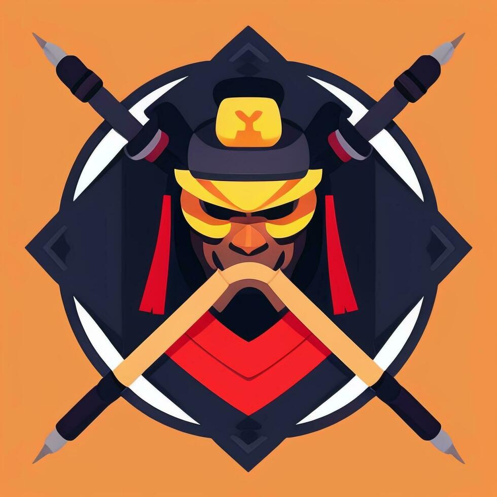 AI generated Samurai Icon Avatar Gamer Clip Art Sticker Decoration Simple Background photo