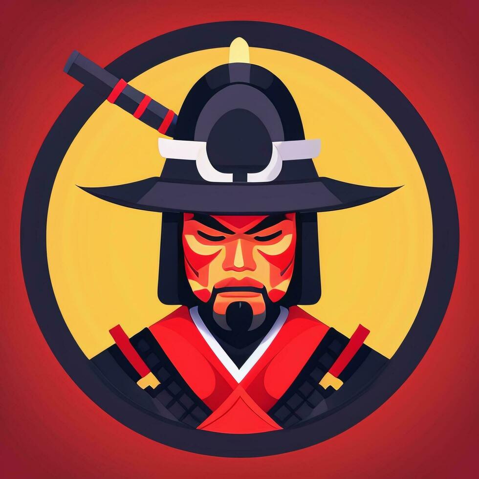 AI generated Samurai Icon Avatar Gamer Clip Art Sticker Decoration Simple Background photo
