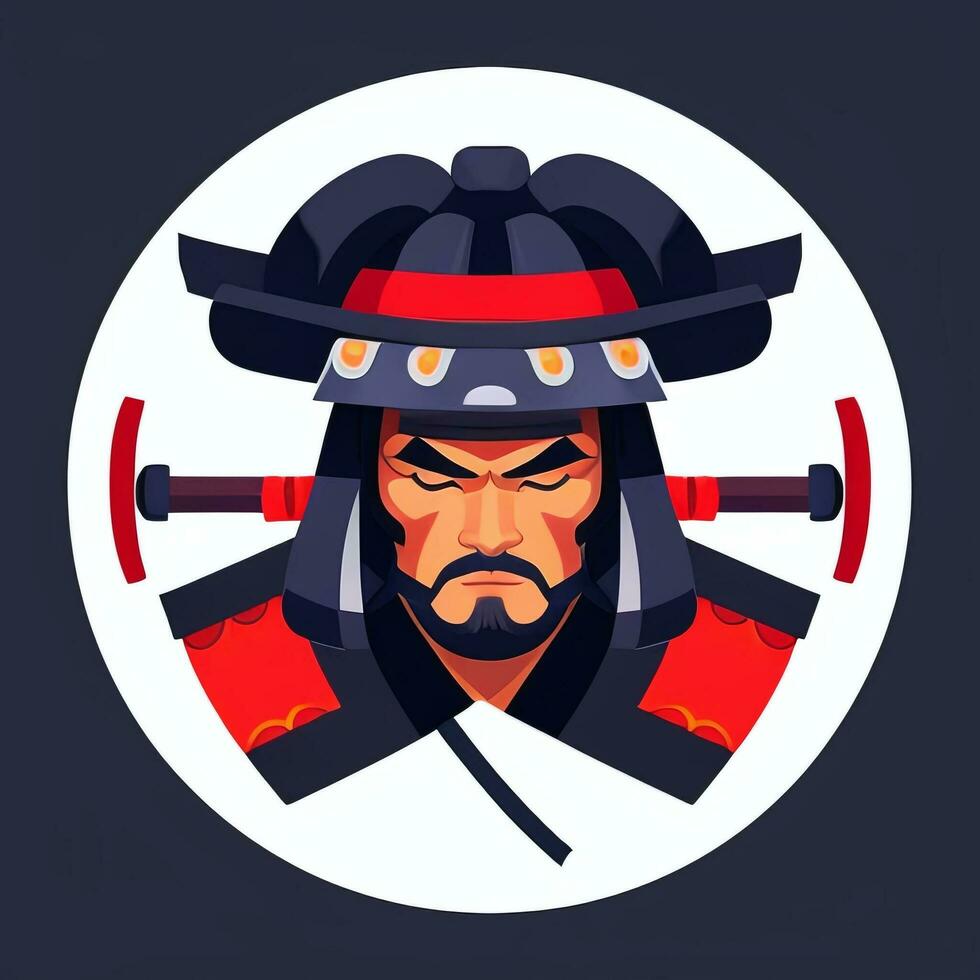 AI generated Samurai Icon Avatar Gamer Clip Art Sticker Decoration Simple Background photo