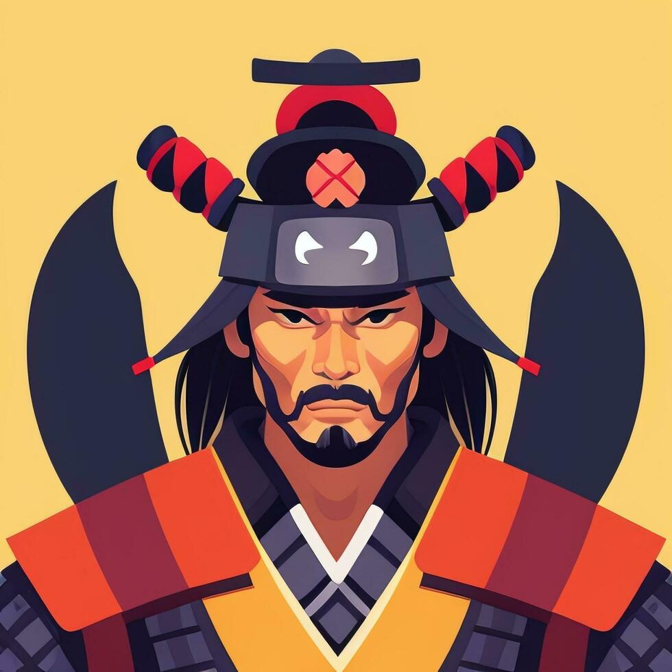 AI generated Samurai Icon Avatar Gamer Clip Art Sticker Decoration Simple Background photo