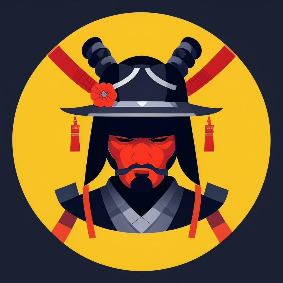 AI generated Samurai Icon Avatar Gamer Clip Art Sticker Decoration Simple Background photo