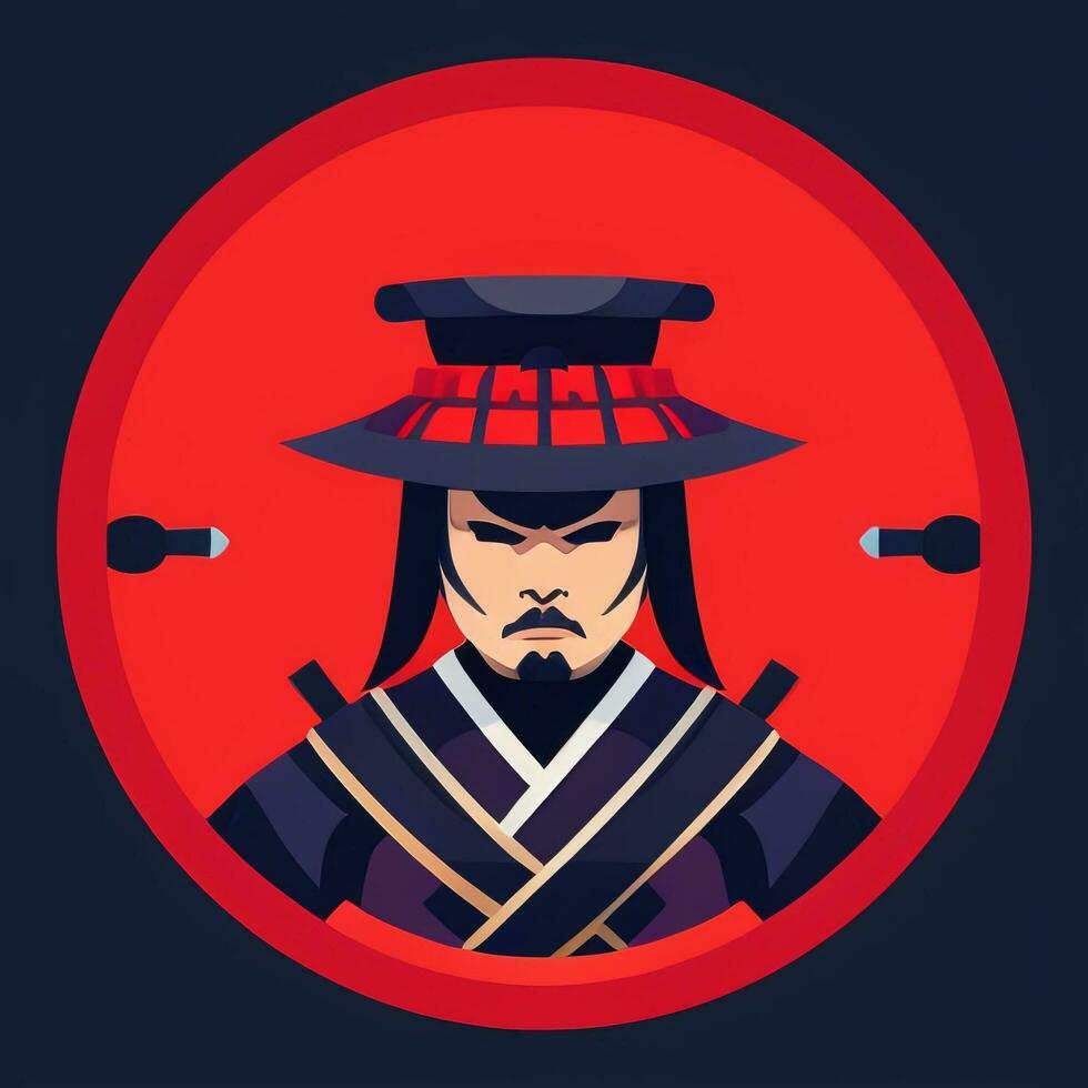 AI generated Samurai Icon Avatar Gamer Clip Art Sticker Decoration Simple Background photo