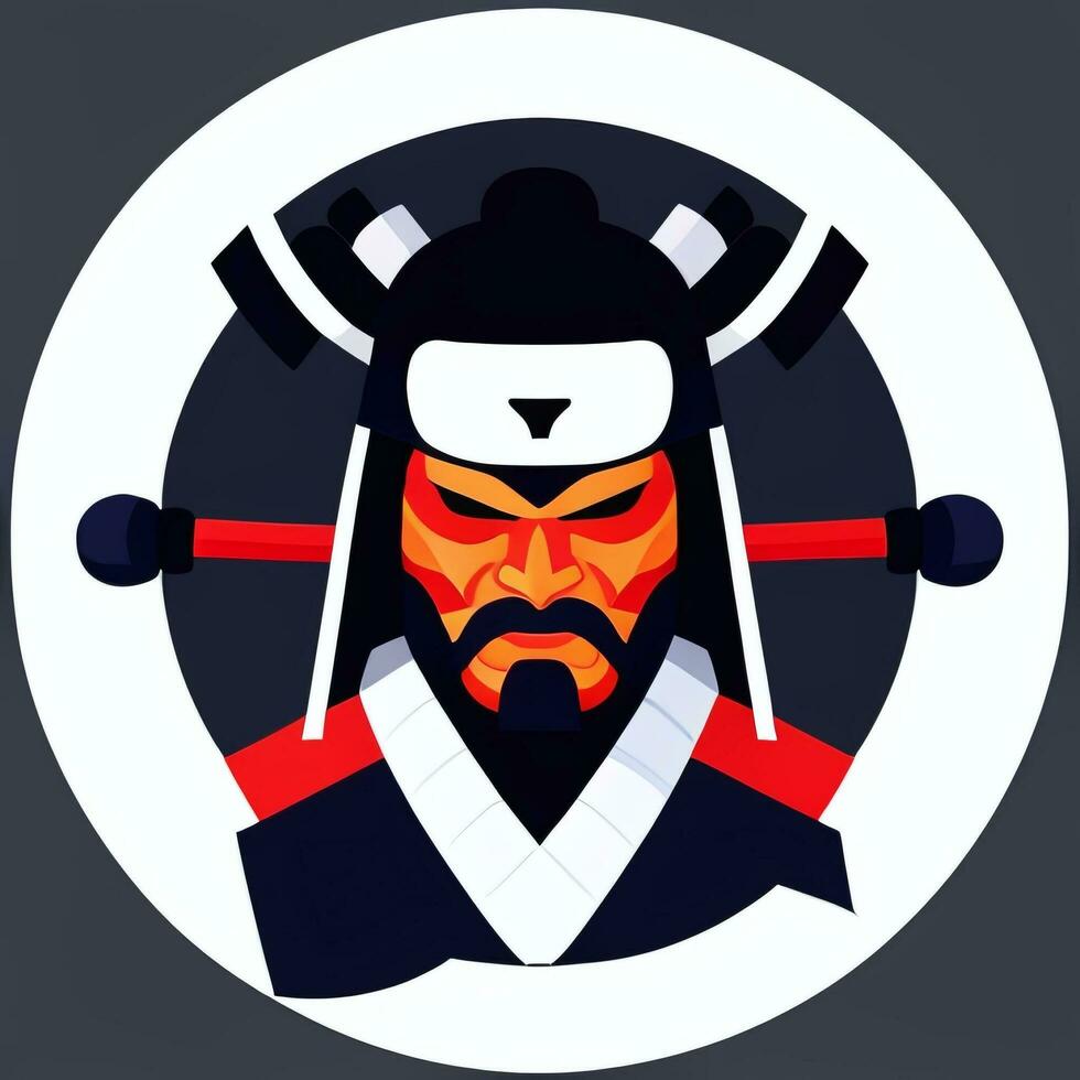 AI generated Samurai Icon Avatar Gamer Clip Art Sticker Decoration Simple Background photo