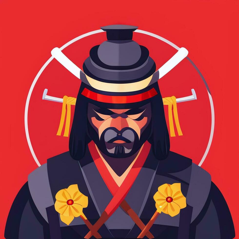 AI generated Samurai Icon Avatar Gamer Clip Art Sticker Decoration Simple Background photo