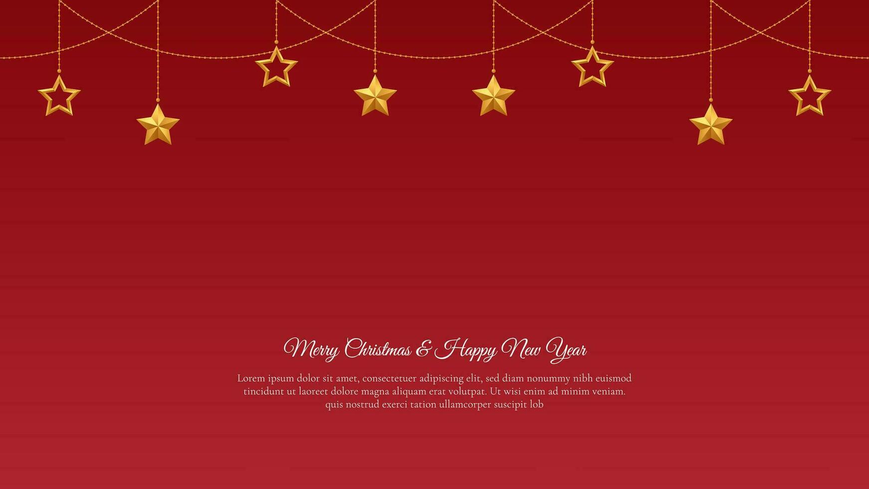 Simple Dark Red Christmas Greeting Background With Hanging Golden Stars Decoration vector