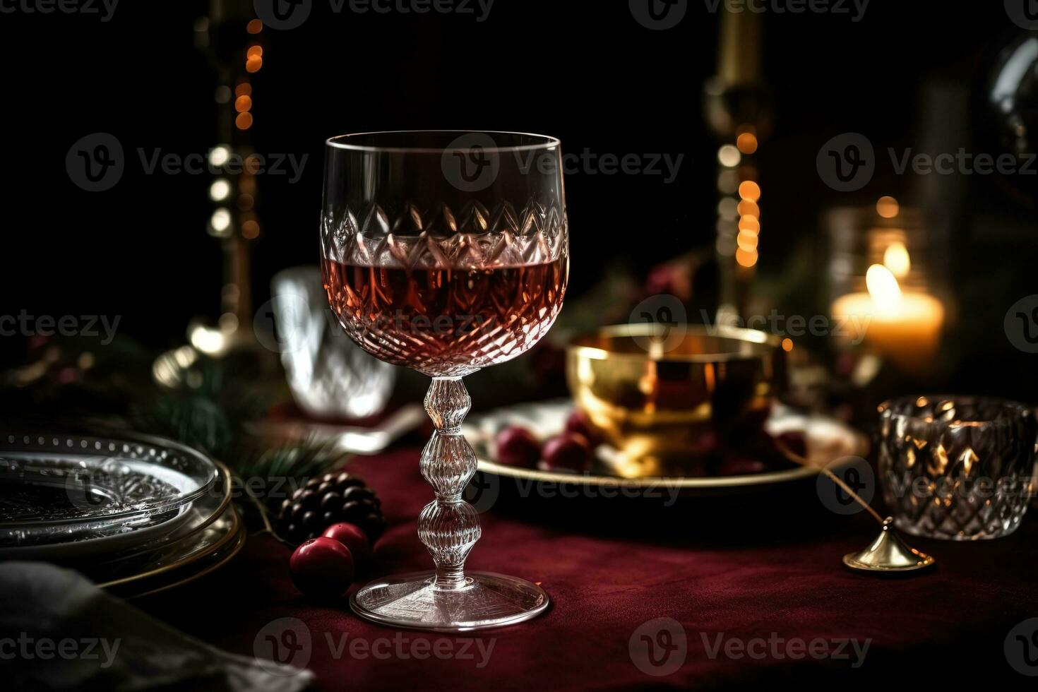 AI generated a wine glass sits on a table with a candle photo
