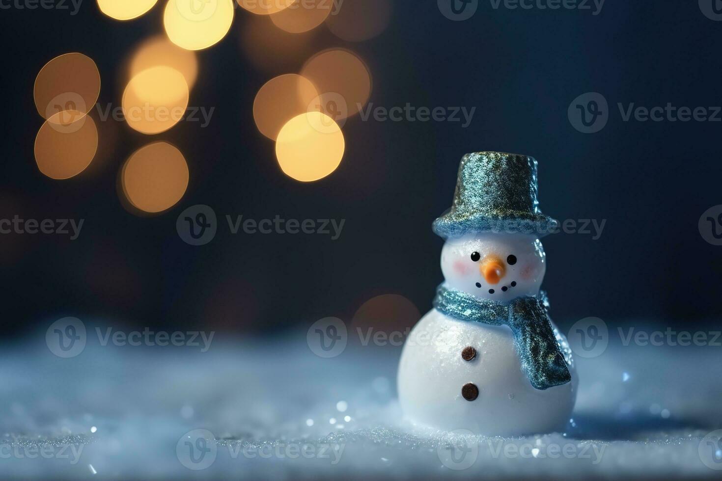AI generated a small snowman is standing in the snow photo