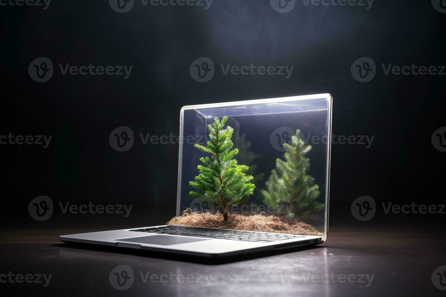 AI generated a laptop with a plant inside of it photo