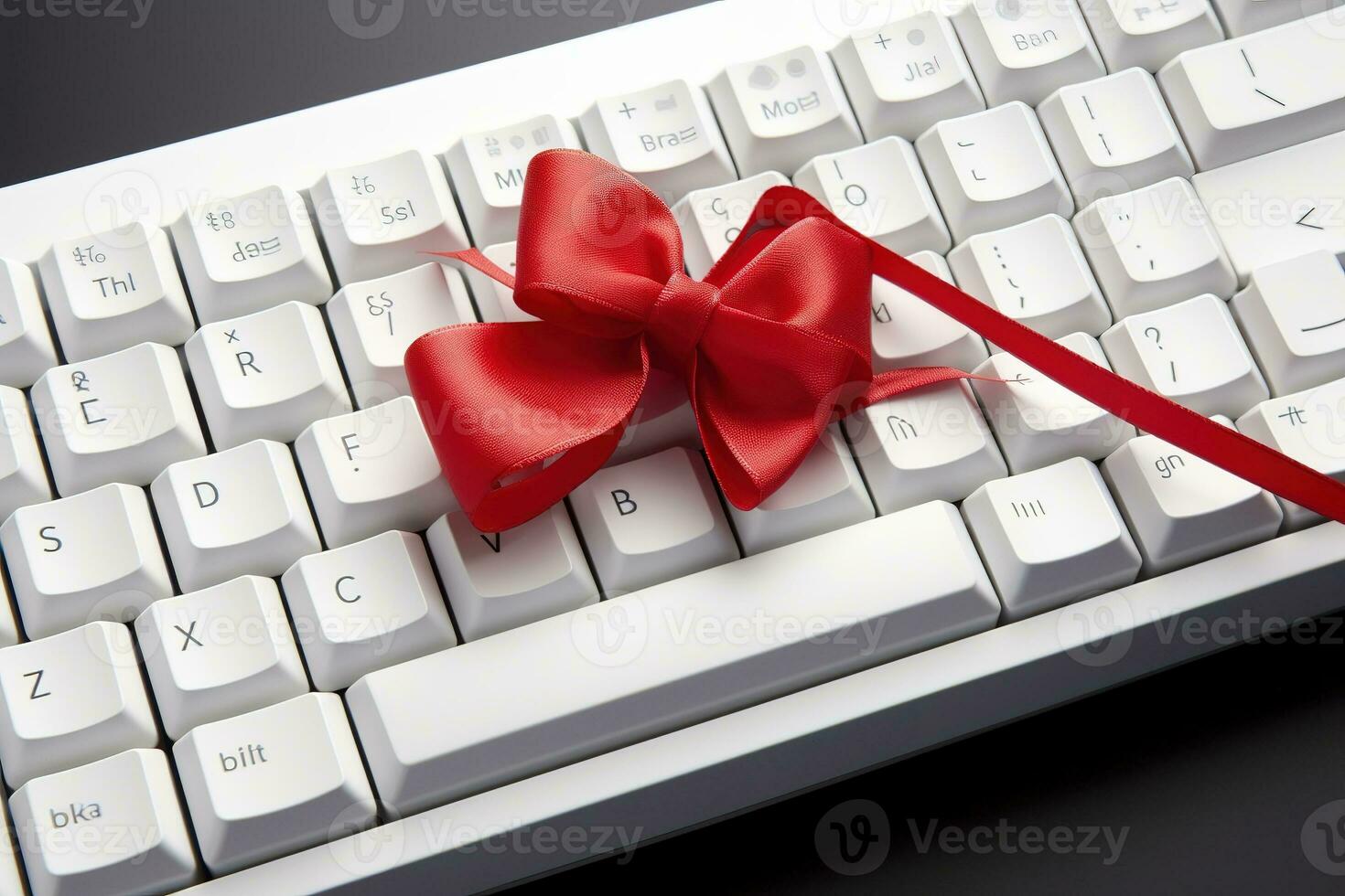 AI generated a red bow tied to a computer keyboard photo