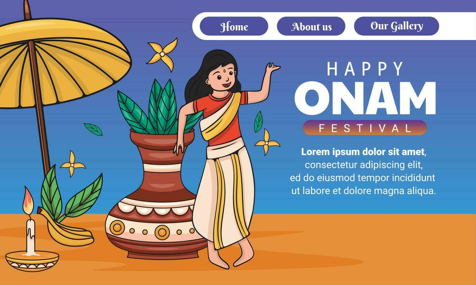 illustration of slider website design for onam festival event vector