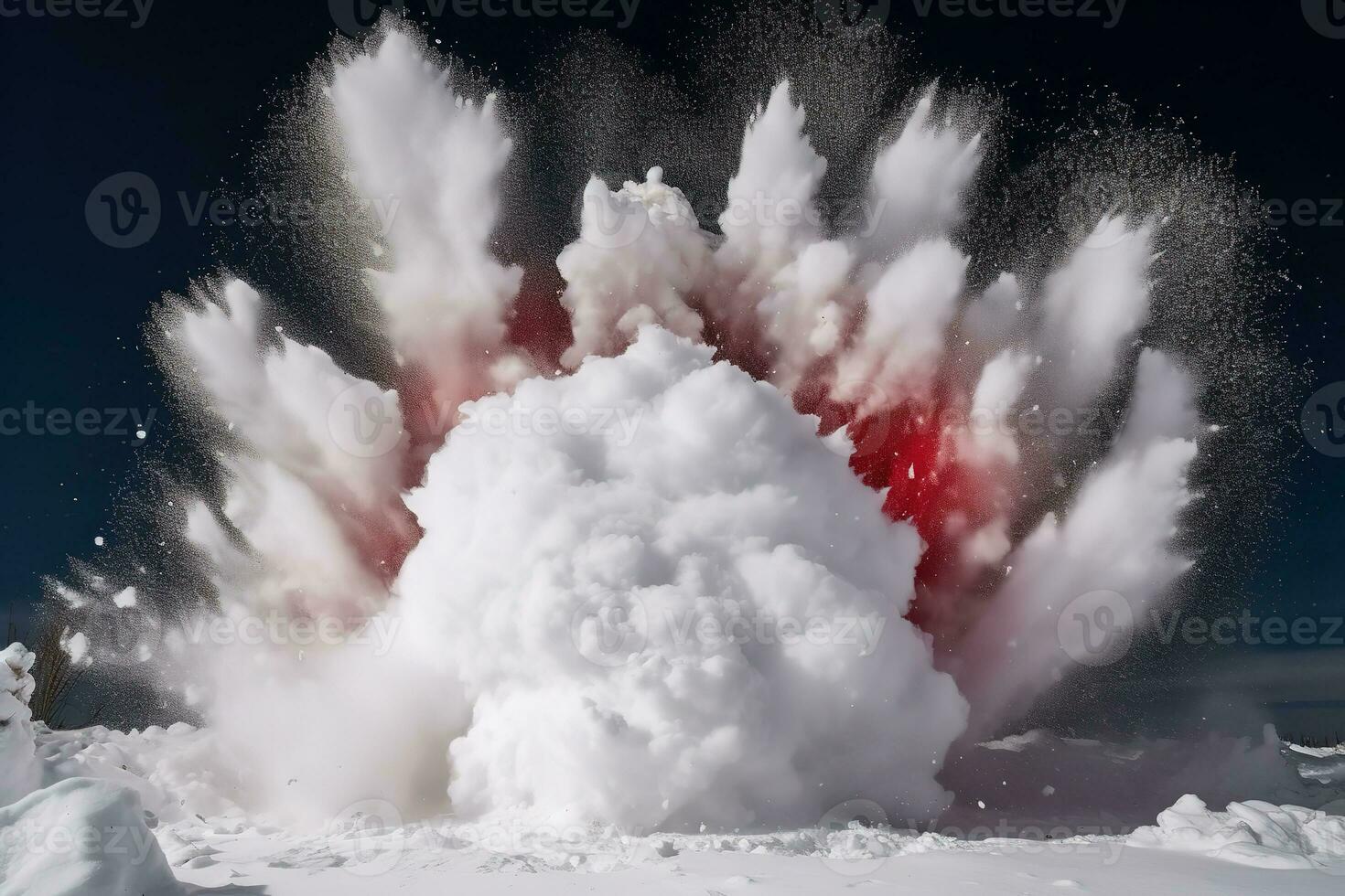 AI generated a large explosion of snow is seen in the air photo