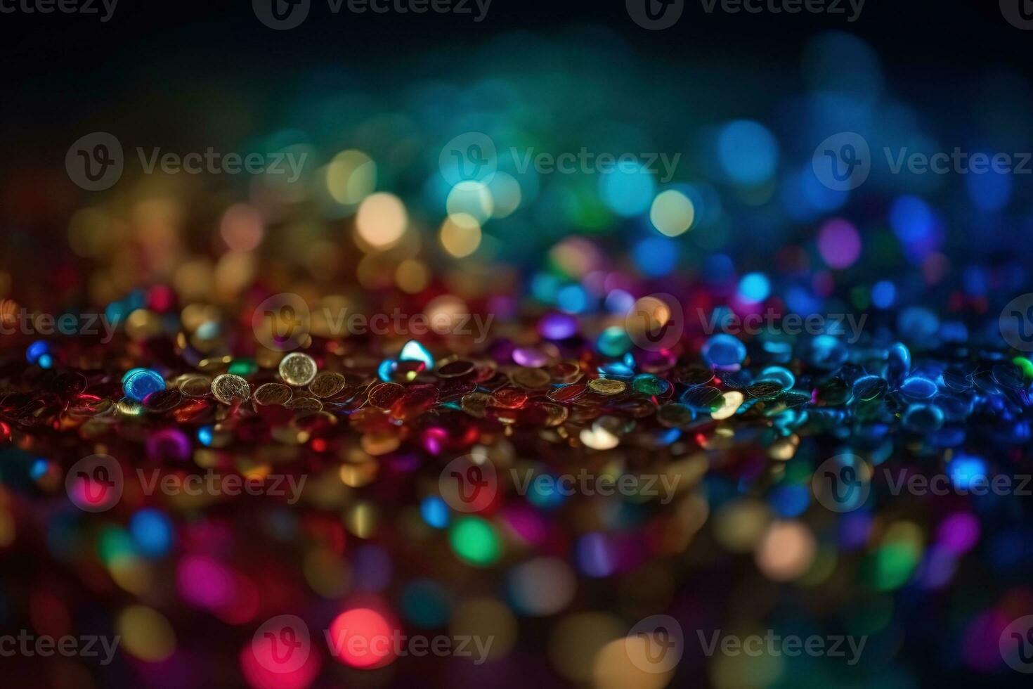 AI generated colorful lights and glitter on a black background photo
