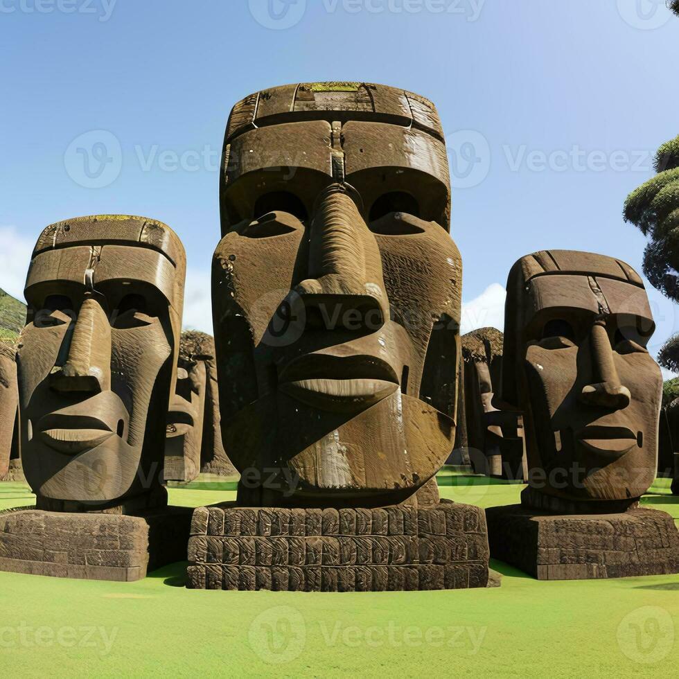 ai generado moai estatua Roca cabeza avatar jugador acortar Arte pegatina decoración sencillo antecedentes cultural foto