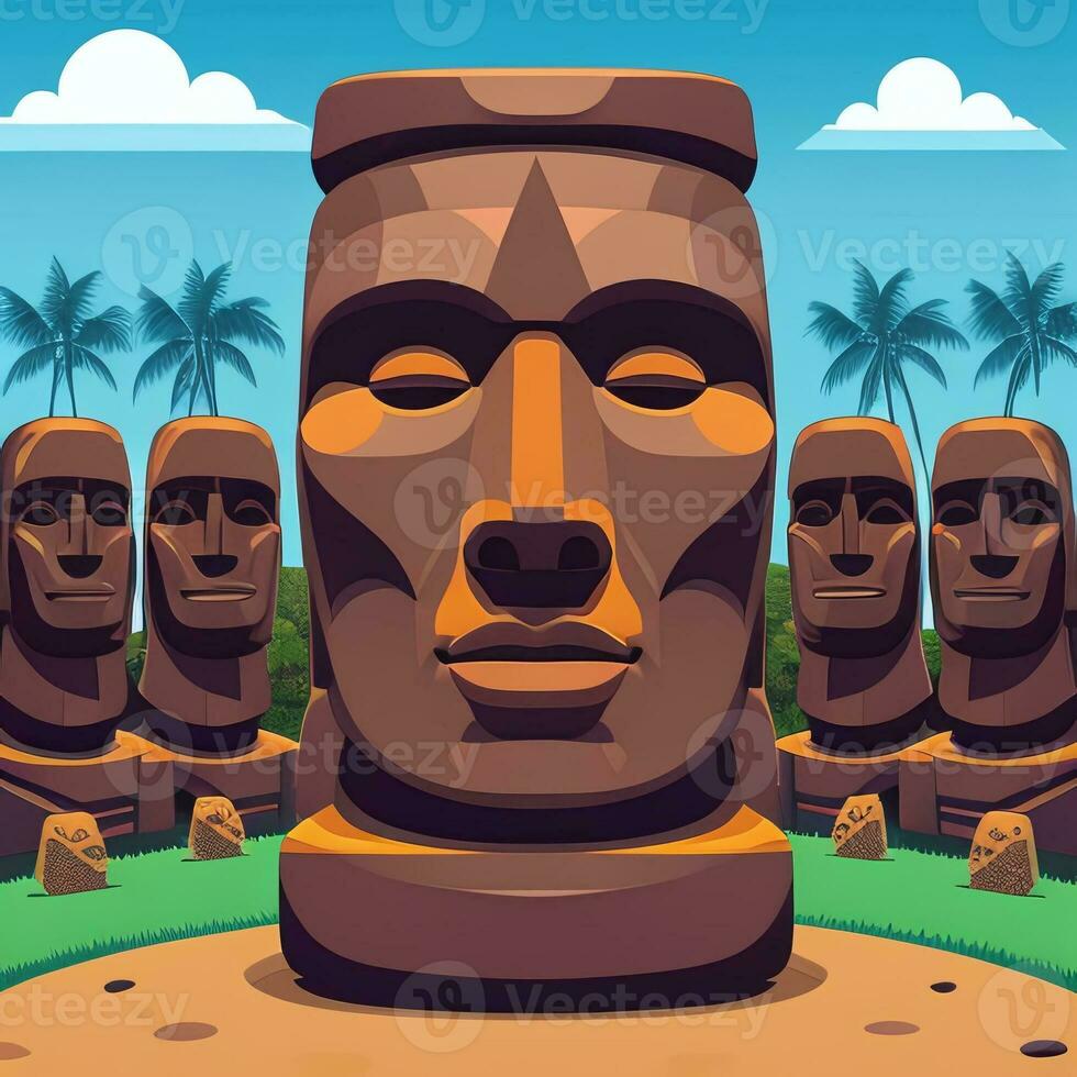 AI generated Moai Statue Stone Head Avatar Gamer Clip Art Sticker Decoration Simple Background Cultural photo