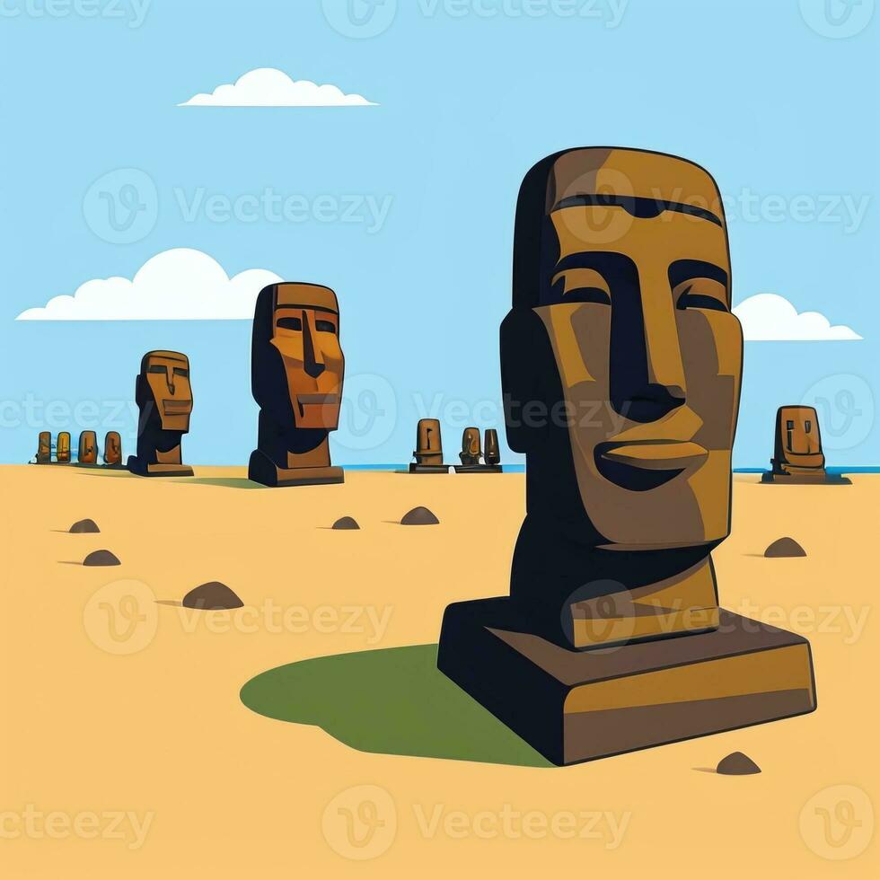 AI generated Moai Statue Stone Head Avatar Gamer Clip Art Sticker Decoration Simple Background Cultural photo