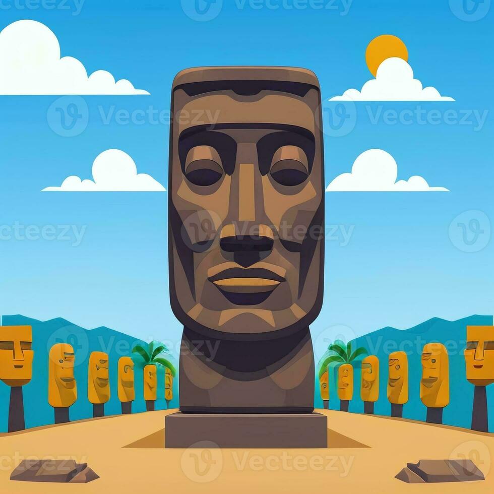AI generated Moai Statue Stone Head Avatar Gamer Clip Art Sticker Decoration Simple Background Cultural photo