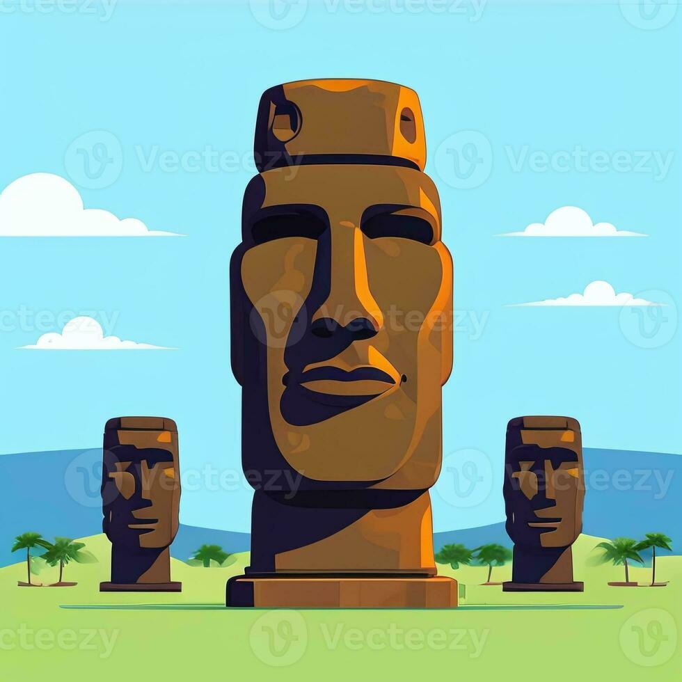 AI generated Moai Statue Stone Head Avatar Gamer Clip Art Sticker Decoration Simple Background Cultural photo