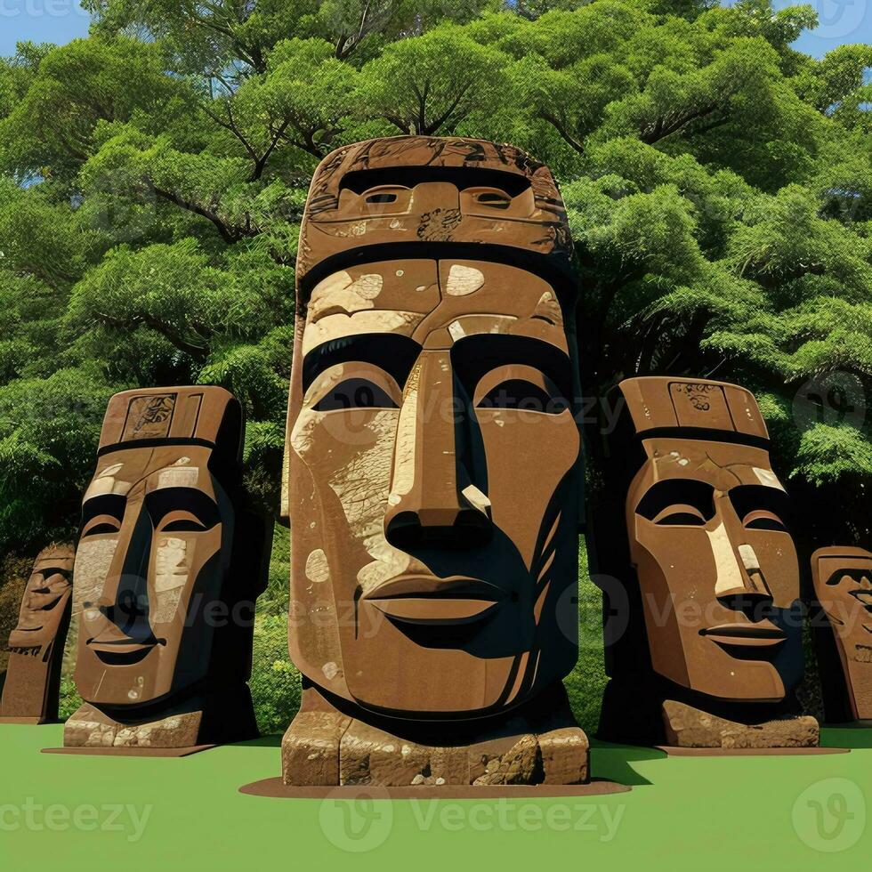 AI generated Moai Statue Stone Head Avatar Gamer Clip Art Sticker Decoration Simple Background Cultural photo