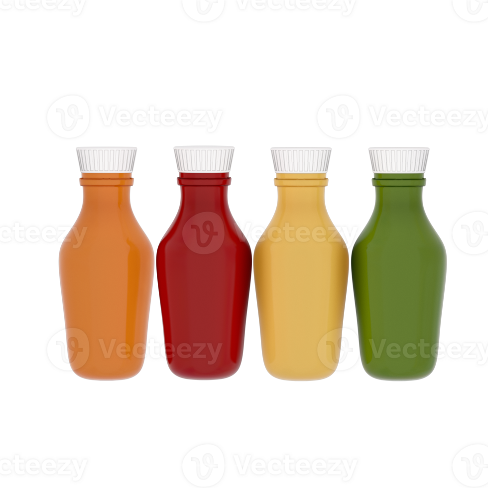 fast food menu 3d clipart, Set of sauces tomato , mustad , dip cheese and green sauce png