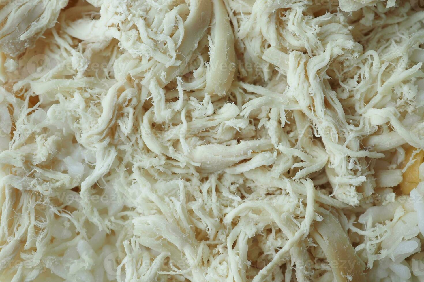 Shred boiled chicken breast. Boiled chicken breasts photo