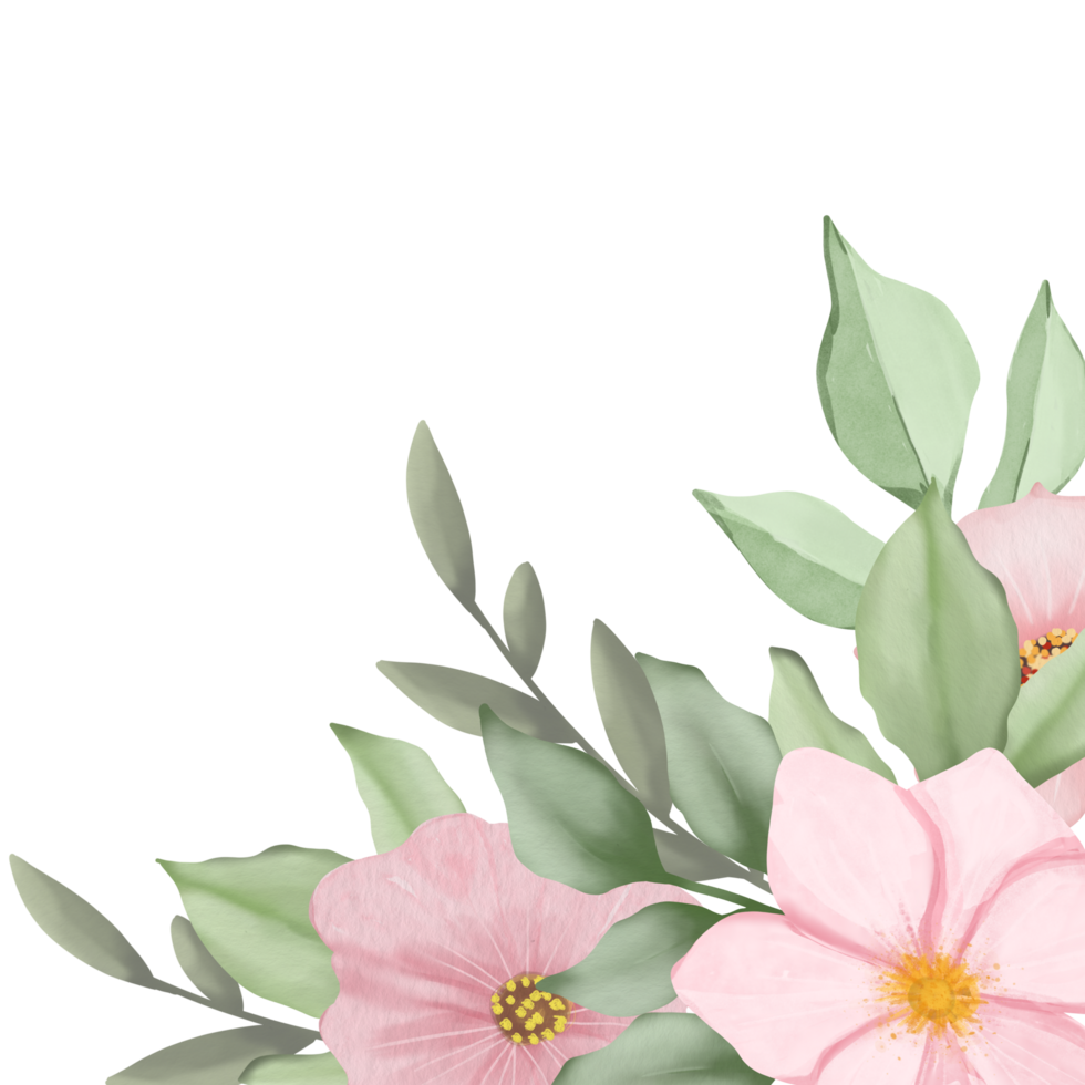 Green leaves and pink flower floral border png