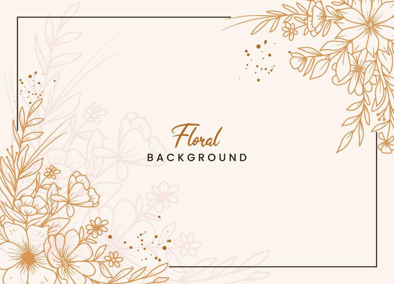 Hand-drawn floral botanical background with line art flowers and leaves vector