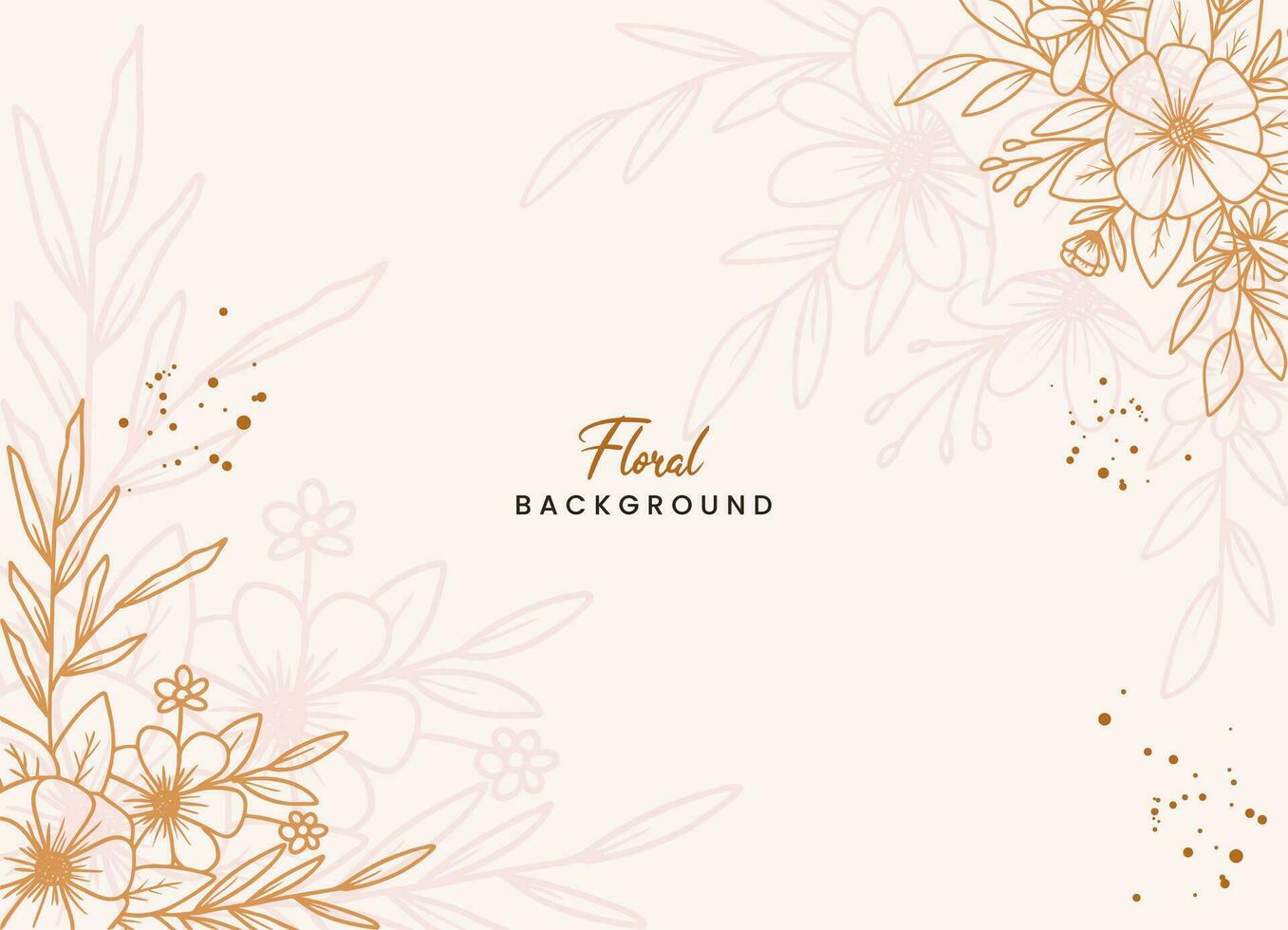 Hand-drawn floral botanical background with line art flowers and leaves vector