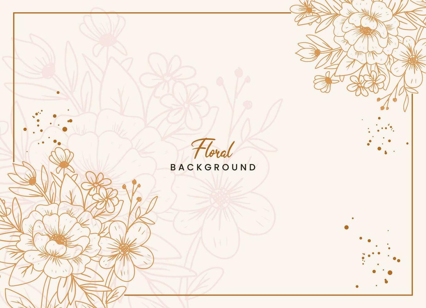 Hand-drawn floral botanical background with line art flowers and leaves vector