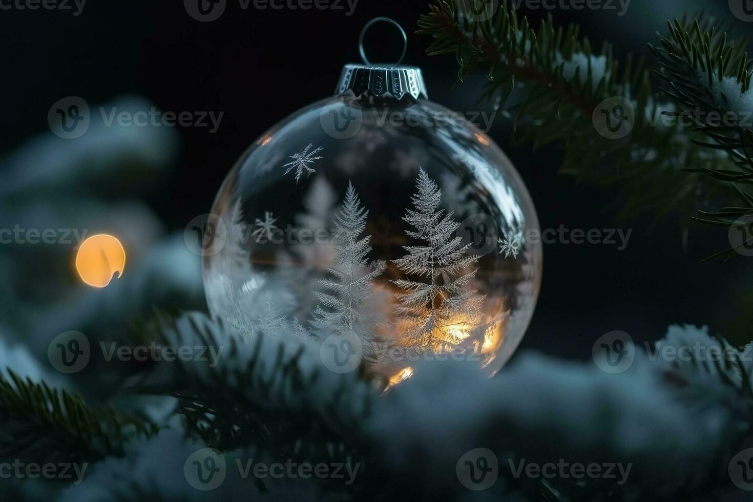 AI generated a clear glass ornament with a tree on it photo