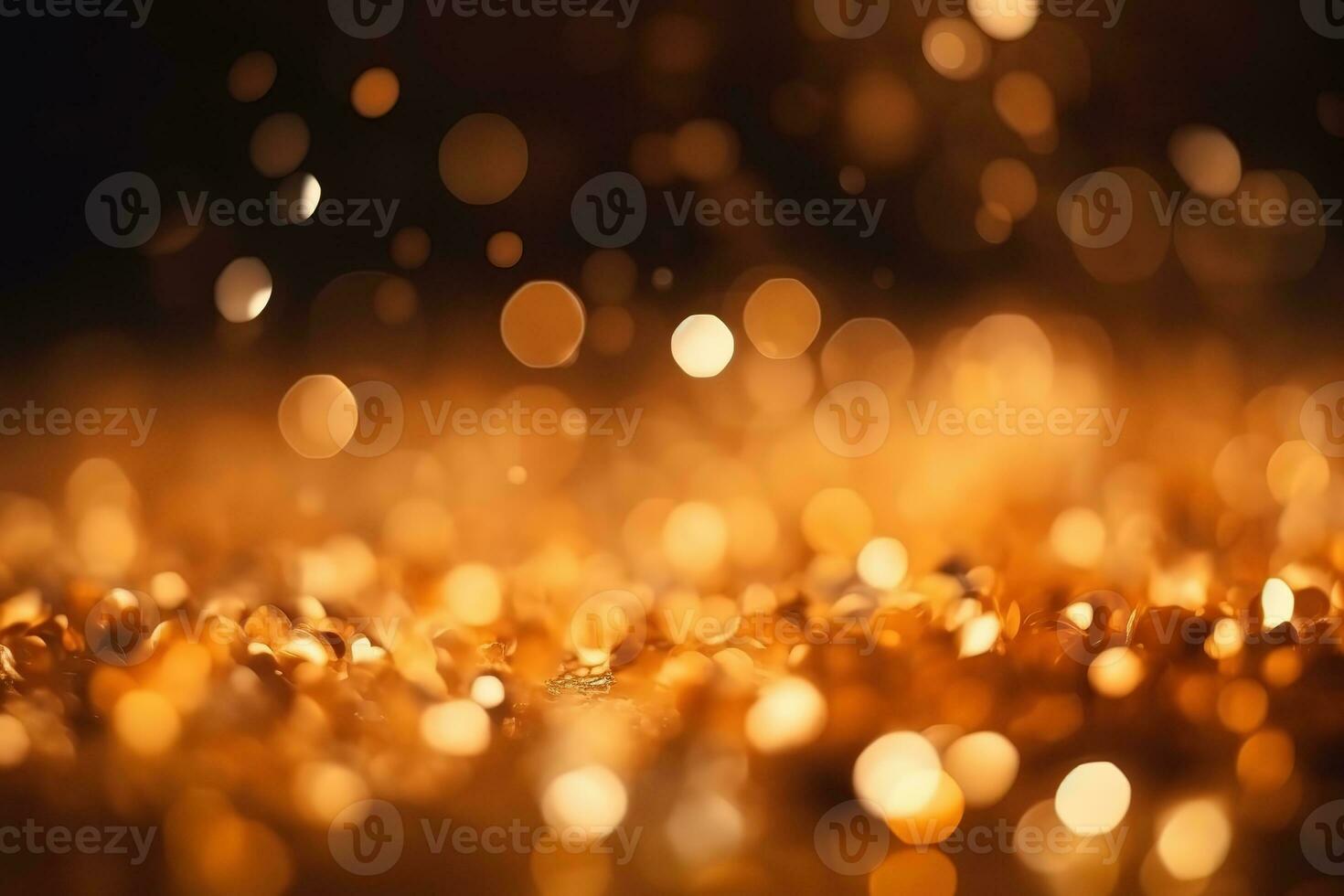 AI generated golden bokeh background with blurred lights photo