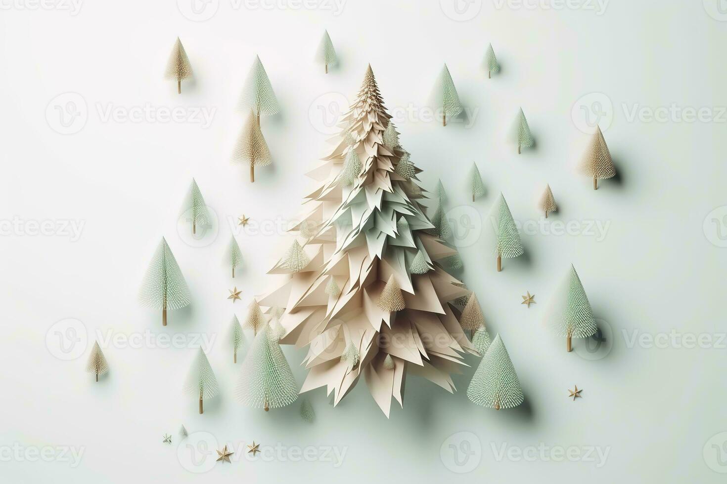 AI generated paper christmas tree with paper cutouts of trees photo