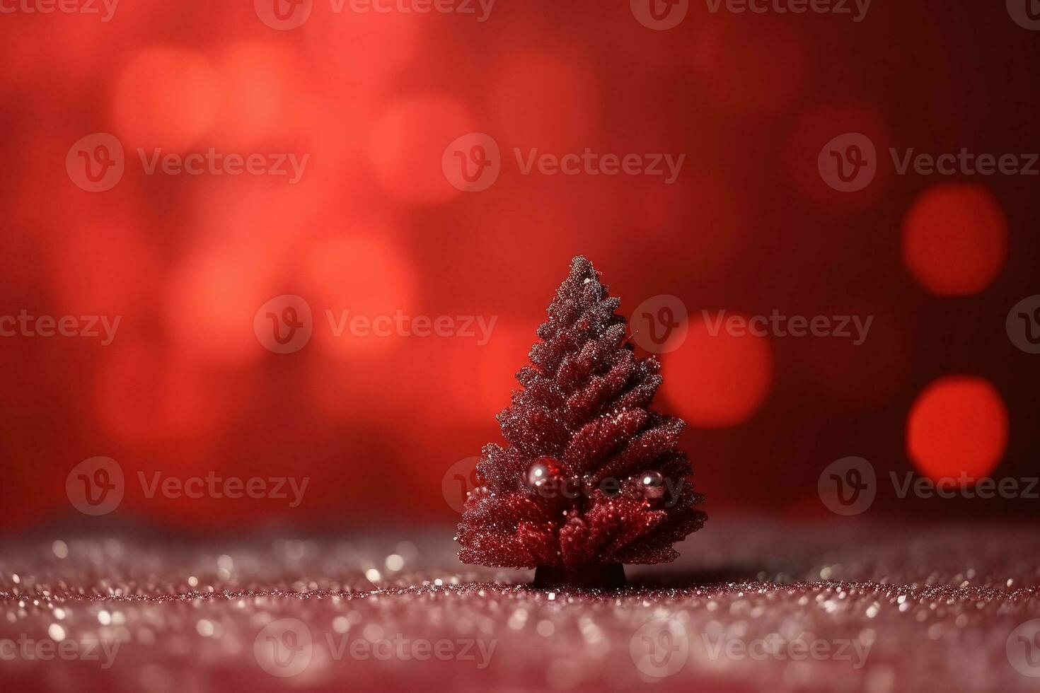 AI generated a small christmas tree is sitting on a red background photo