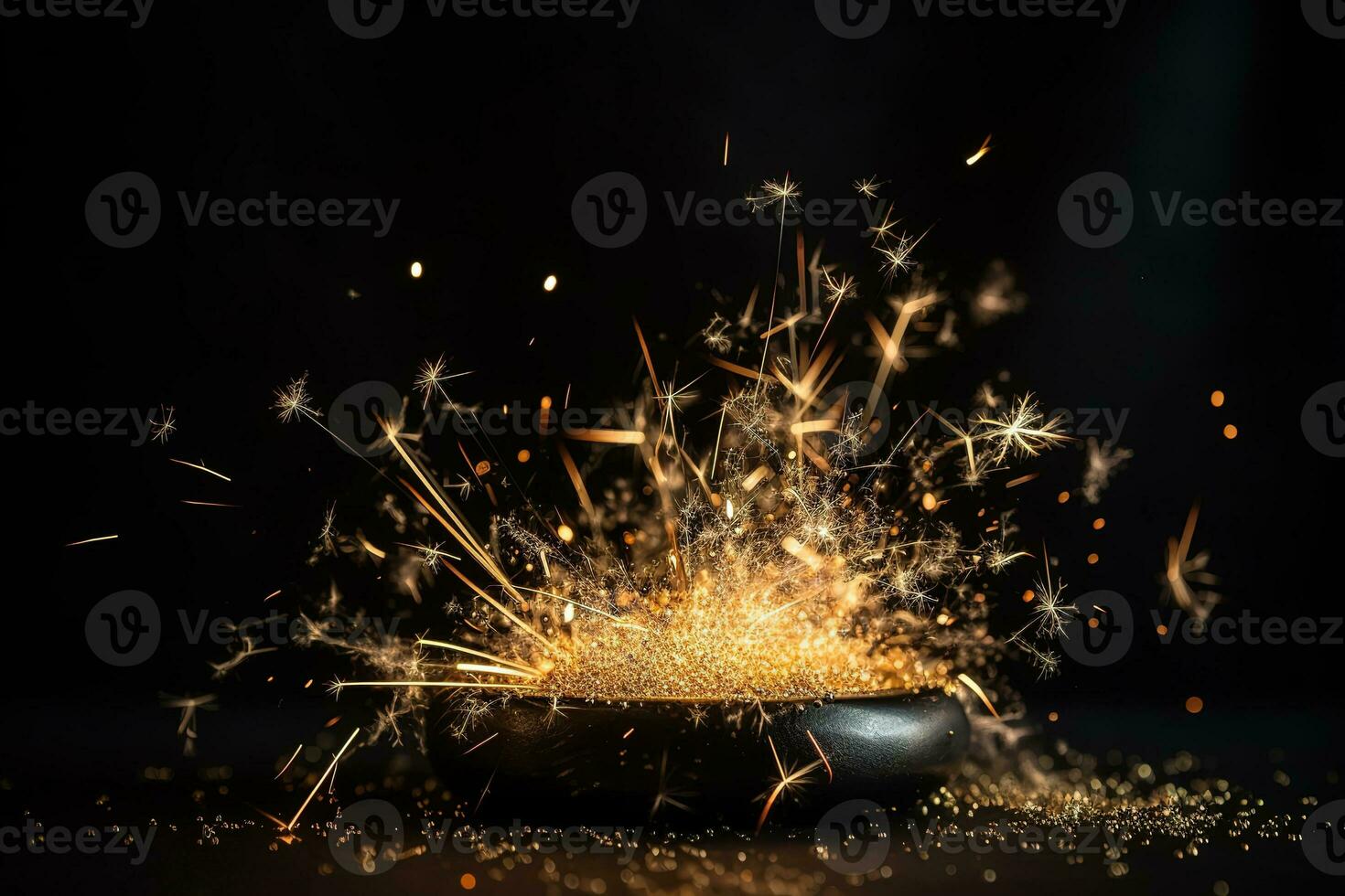 AI generated sparkling sparks in a bowl on a black background photo