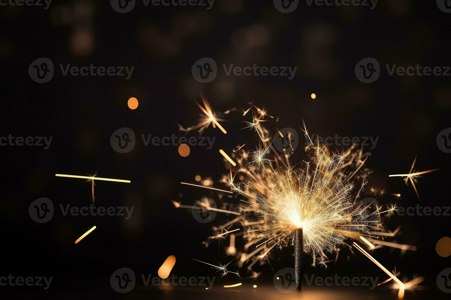 AI generated sparkler on black background with bokeh effect photo